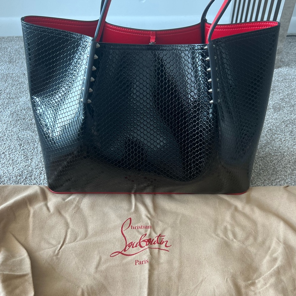 Christian Louboutin Cabarock Mock-croc tote bag in black, authentic, new